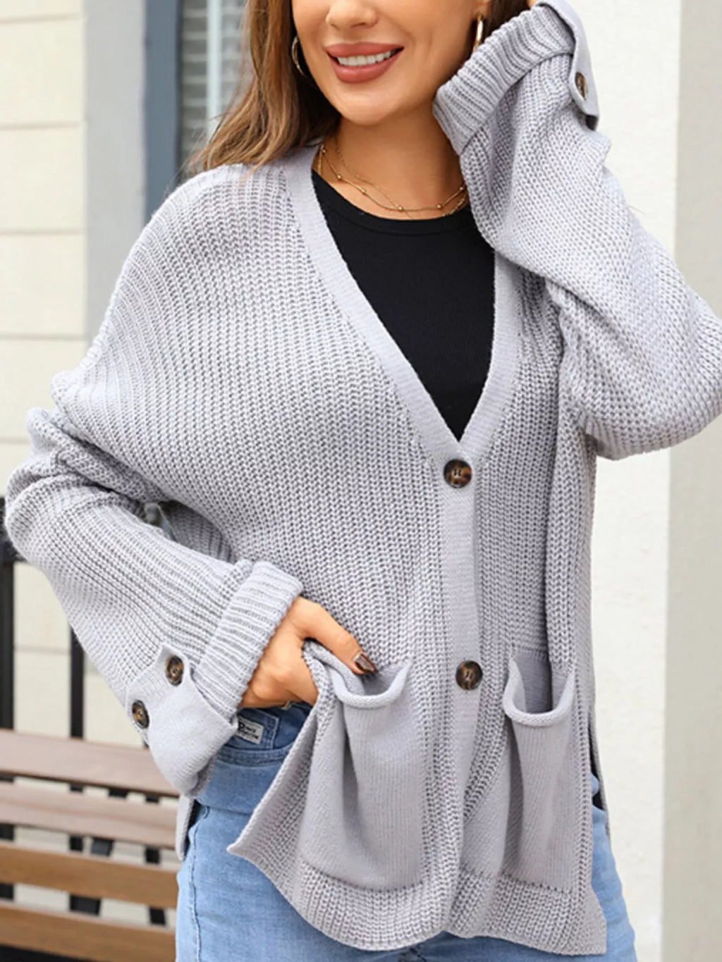 Oversized Knit Button-Down Cardigan