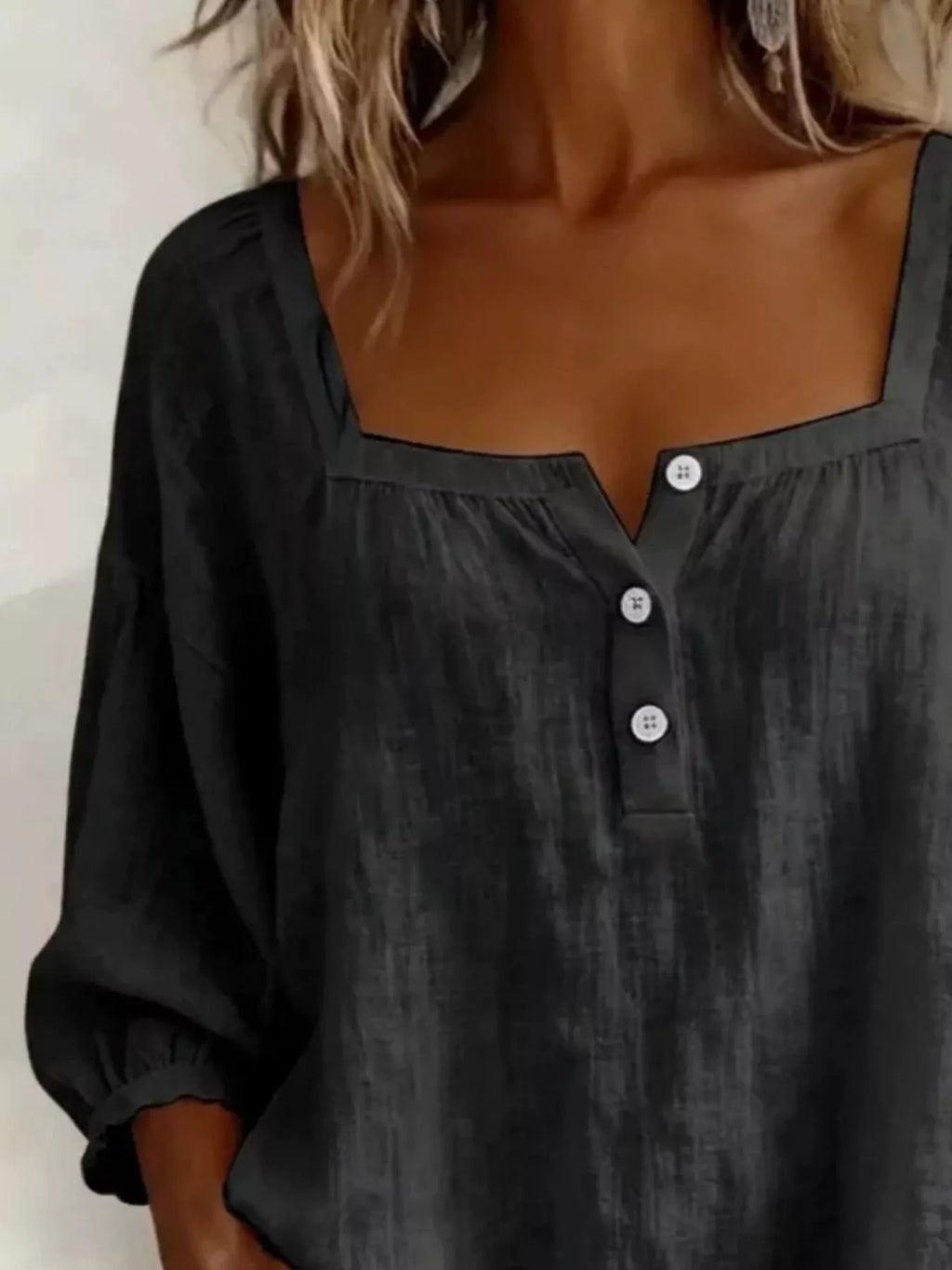 Full Size Square Neck Button Detail Blouse Plus Size