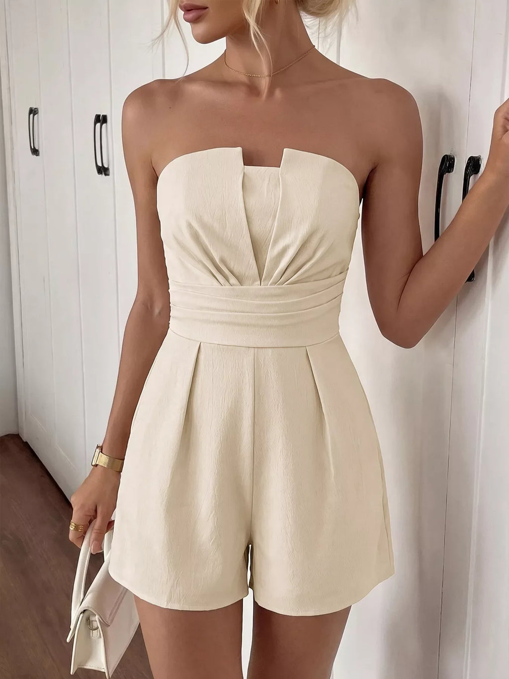 Strapless Pleated Detail Romper