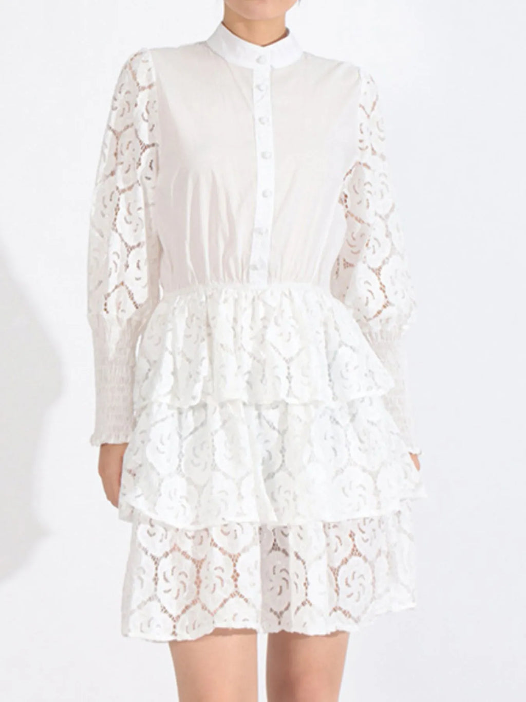 Full Size Lace Layered Long Sleeve Dress Plus Size