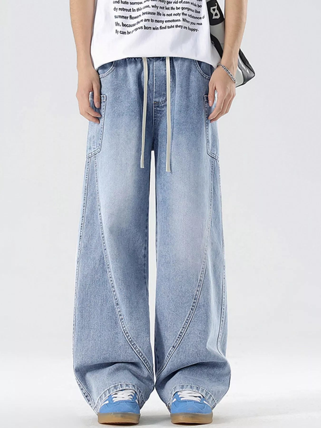 Men's Full Size Wide Leg Wash Denim Jeans Plus Size