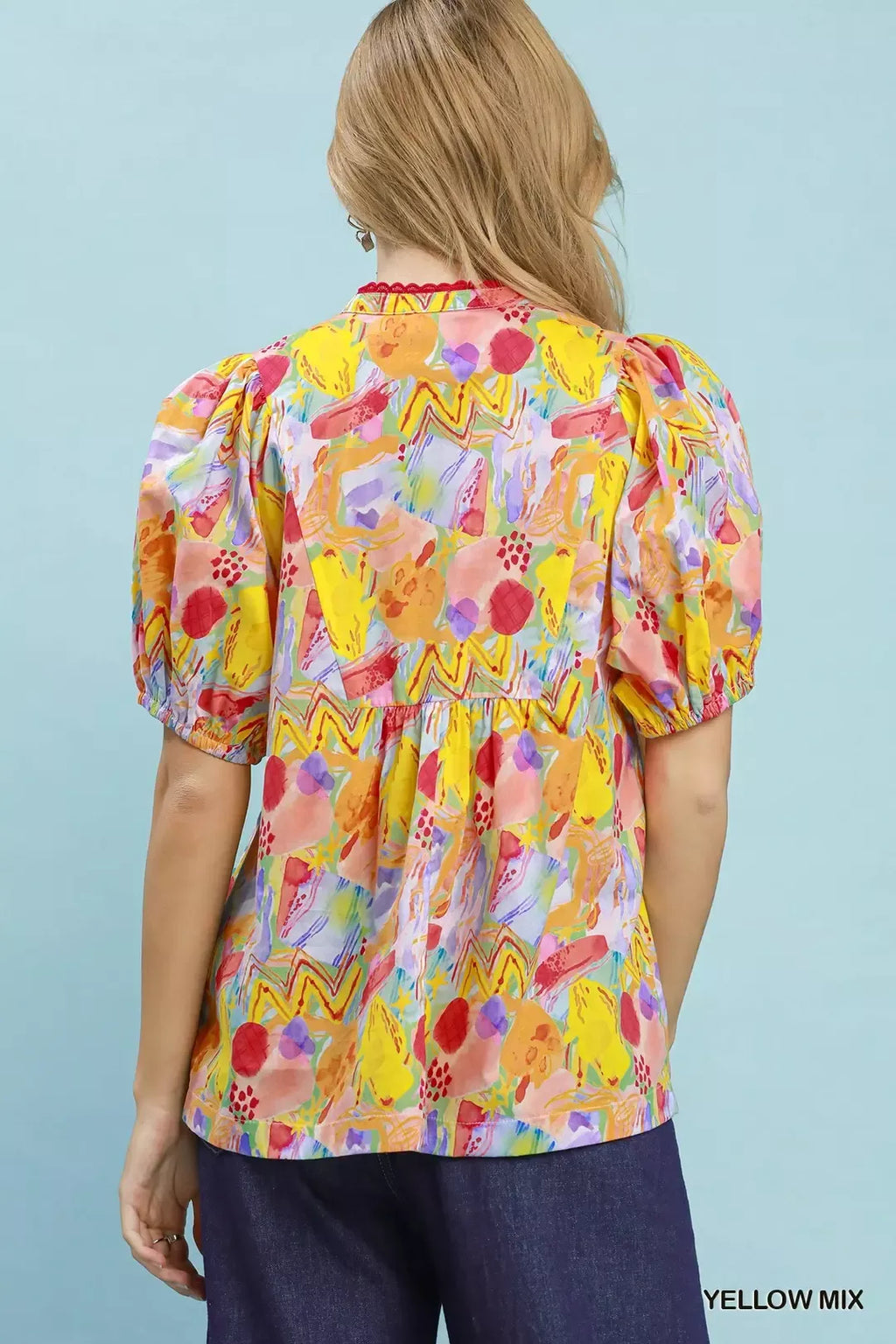 Umgee Abstract Print Puff Sleeve Top