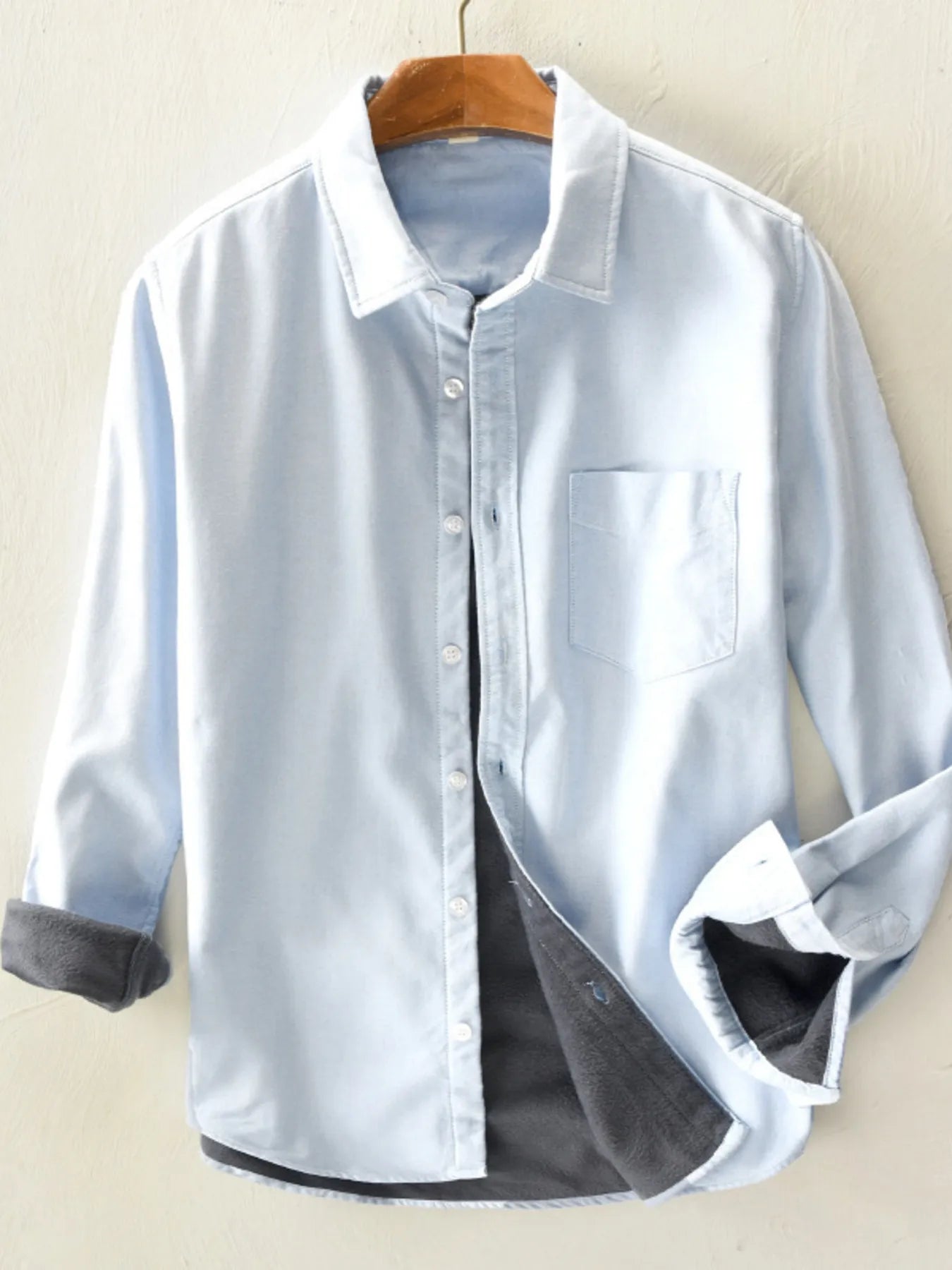 Men's Plus Size Casual Fleece Lined Button Up Shirt