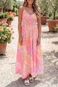 Spaghetti Straps Floral Shirred High Waist Dress