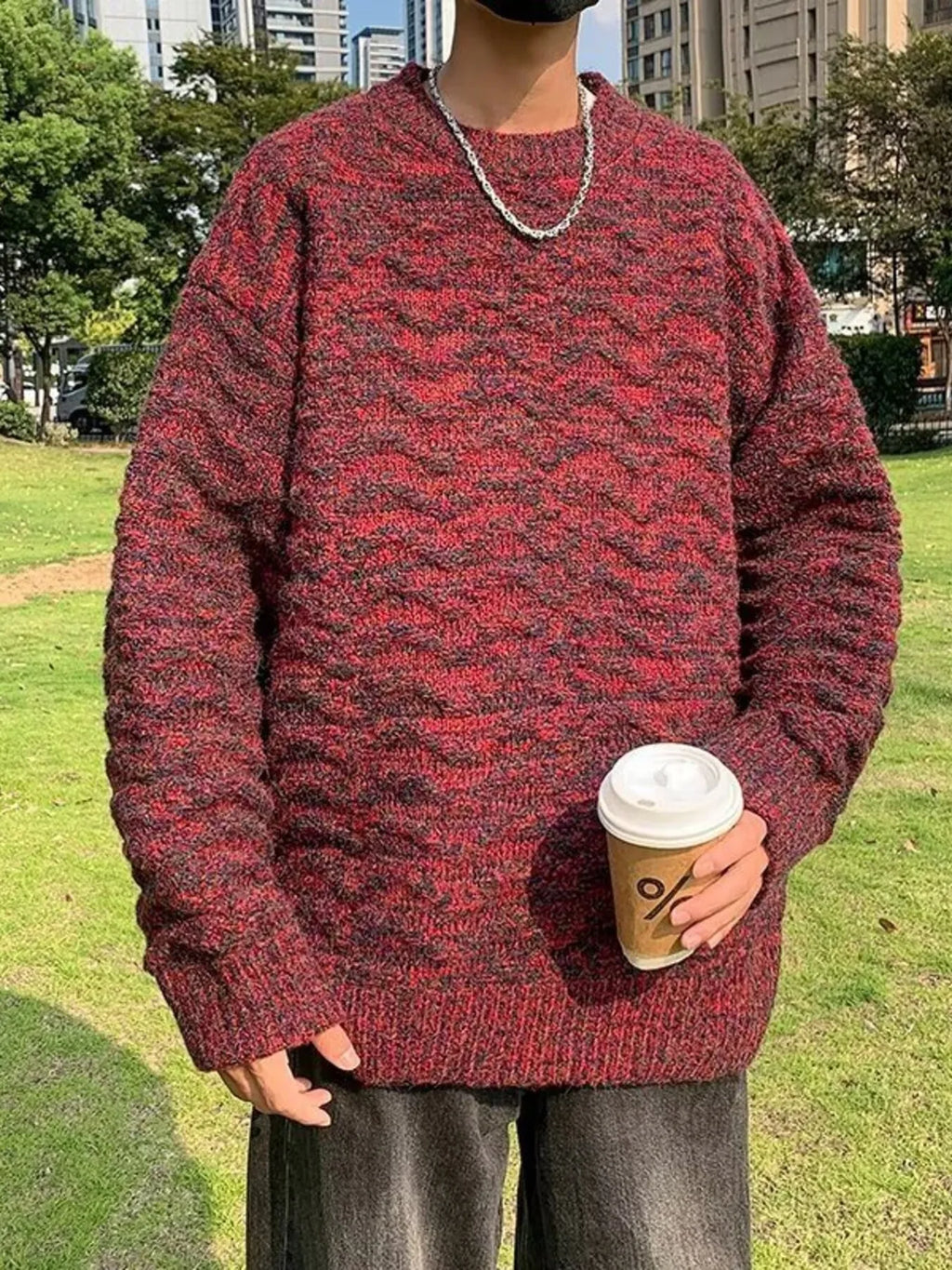 Men's Textured Knit Pullover Sweater