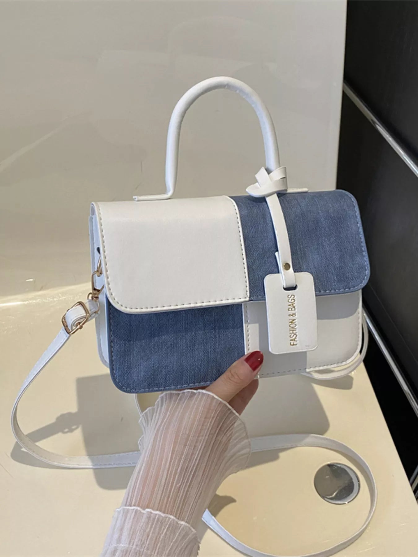 Two-Tone PU Leather Crossbody Bag
