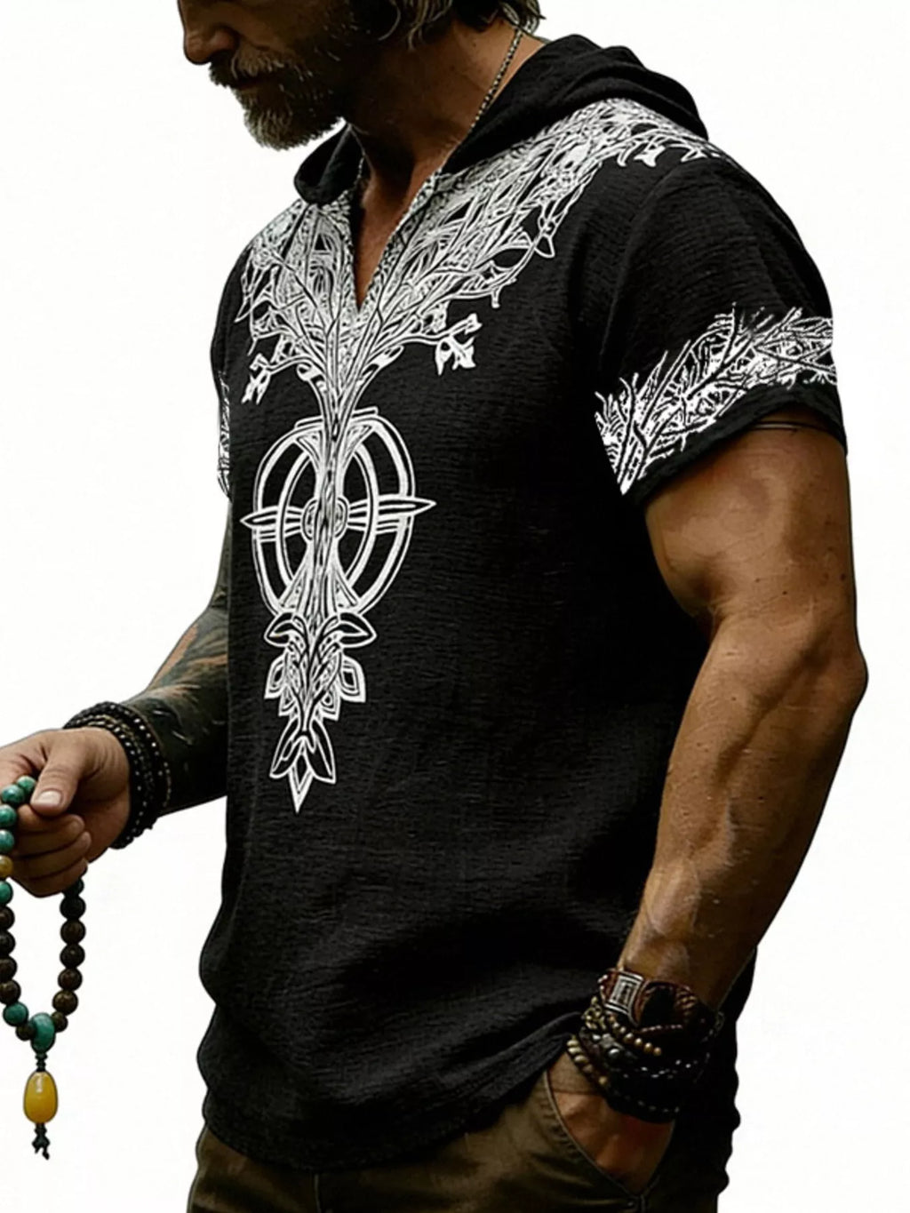 Men's Full Size Printed Hooded Short Sleeve Top Plus Size