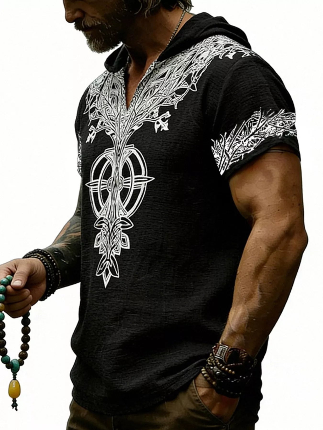 Men's Full Size Printed Hooded Short Sleeve Top Plus Size