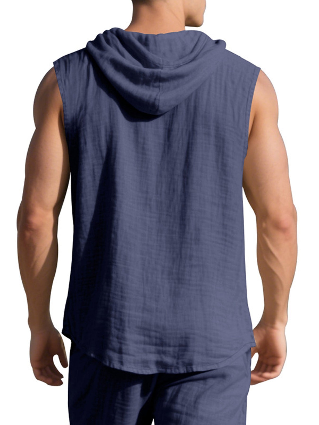 Men's Full Size Casual Sleeveless Hooded Button-Down Top Plus Size