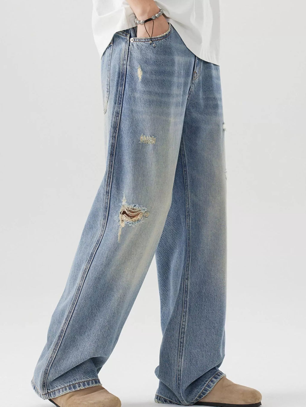 Men's Distressed Wide Leg Jeans