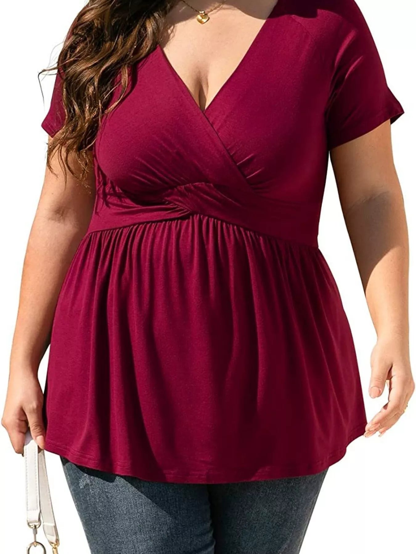 Plus Size Surplice Short Sleeve T-Shirt