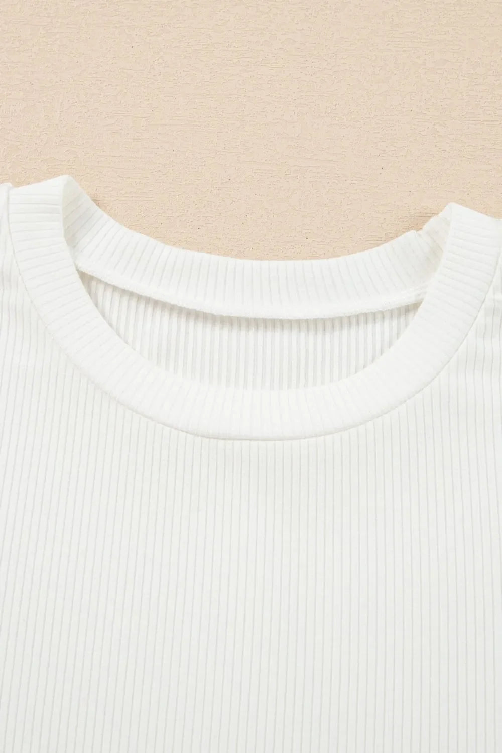 Eyelet Short Sleeve Patchwork Ribbed Top