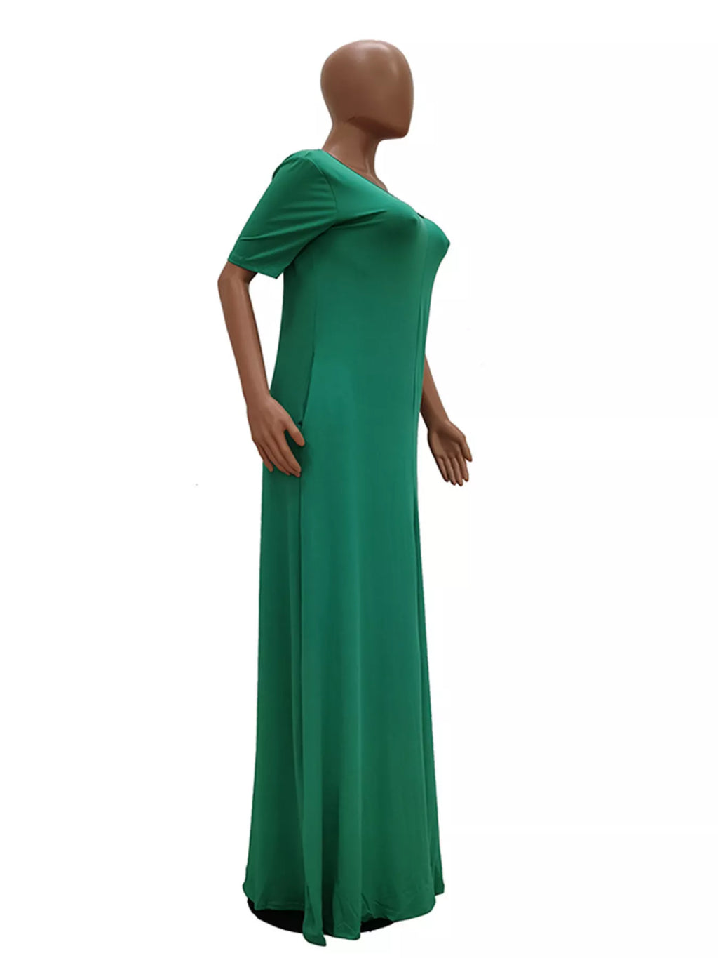 Full Size Solid Color Short Sleeve Maxi Dress Plus Size