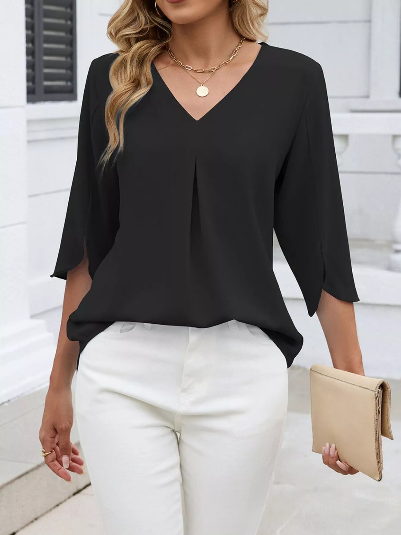 V-Neck 3/4 Sleeve Blouse