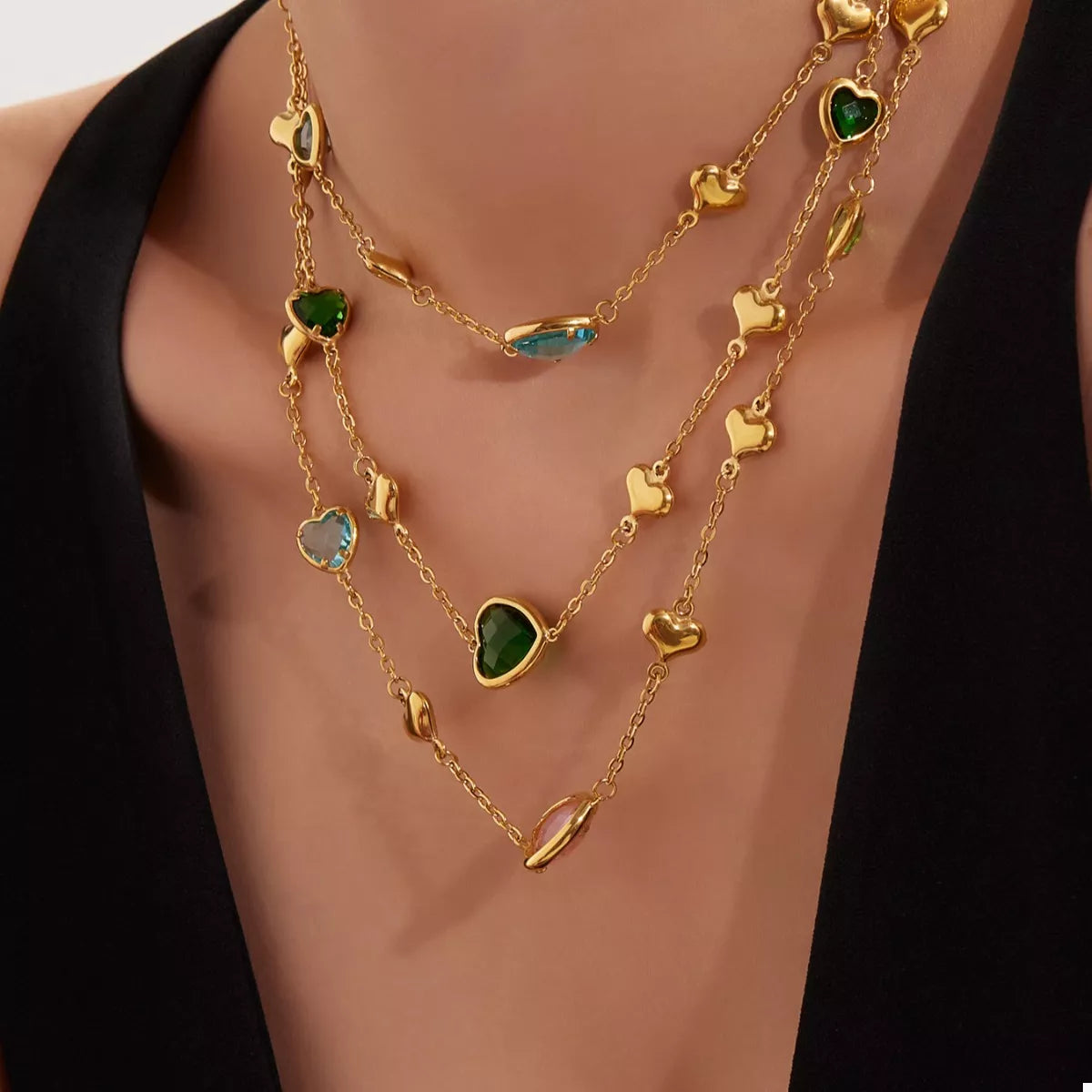18K Gold-Plated Heart Necklace with Glass Stone