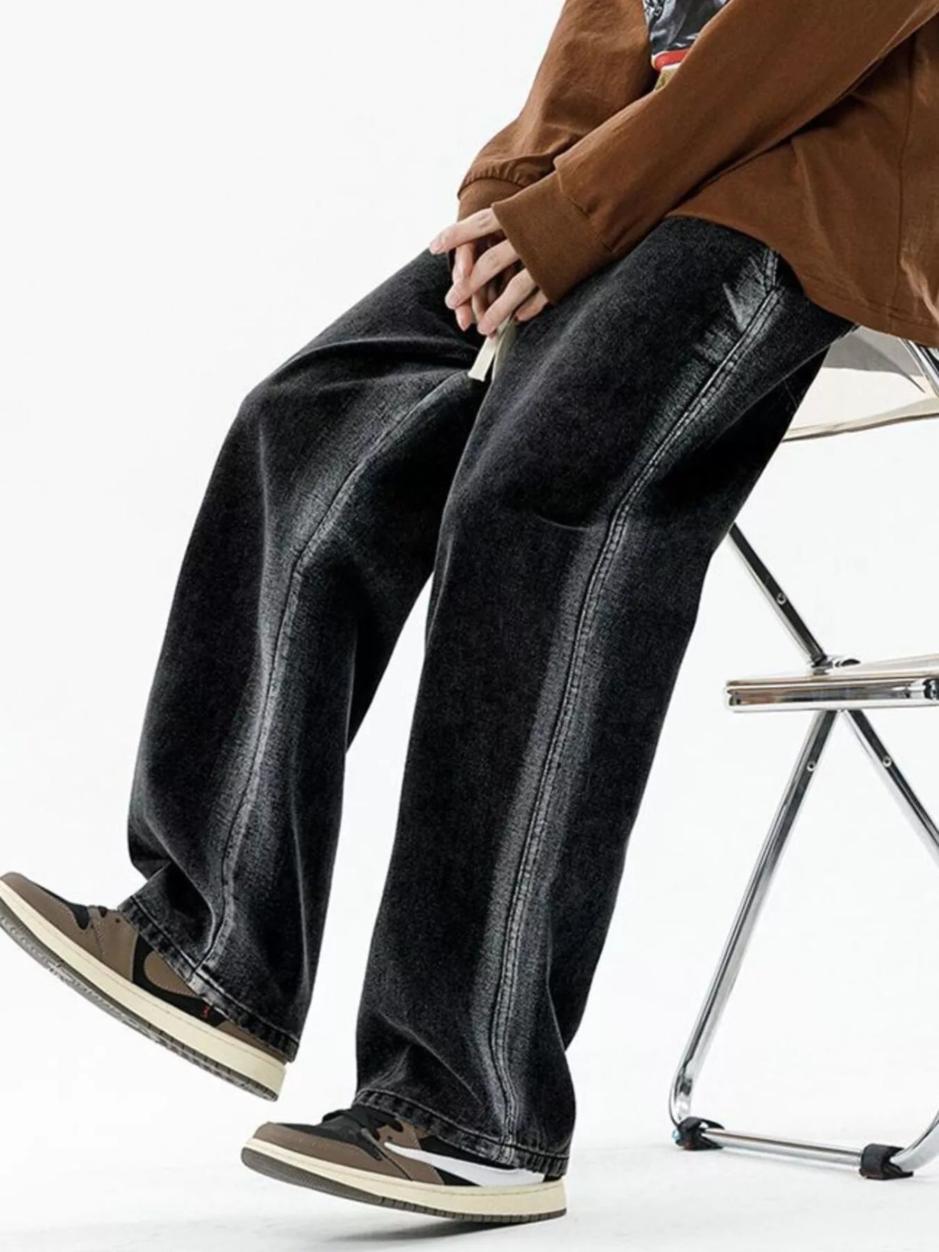 Men's Full Size Drawstring Relaxed Fit Wide Leg Jeans Plus Size