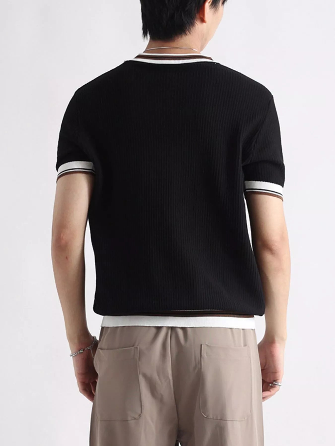 Men's Plus Size Contrast Trim Shorts Sleeve T-Shirt