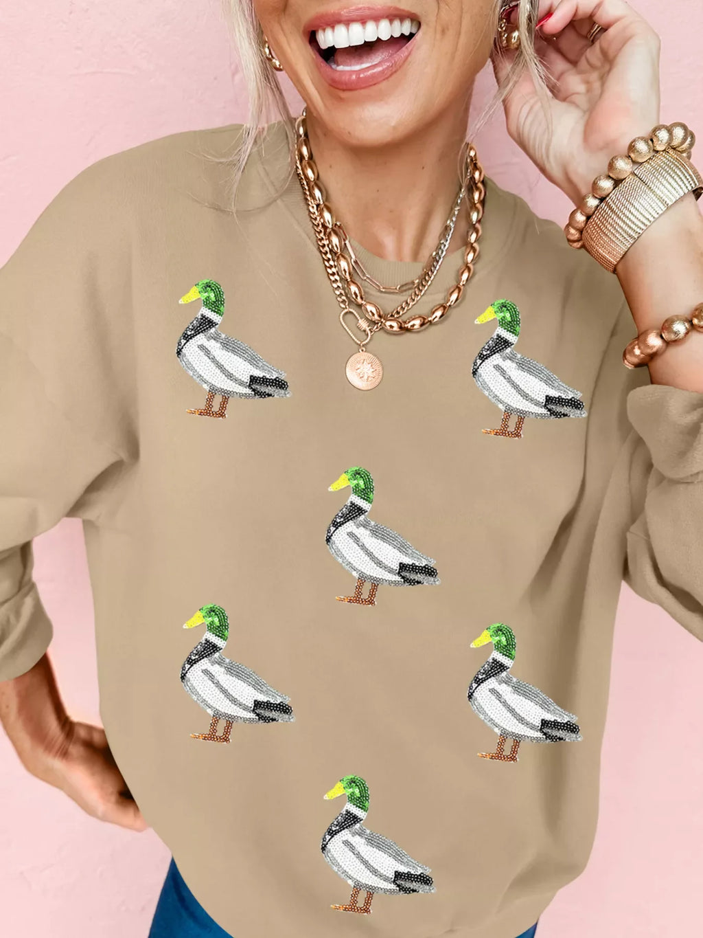 Sequin Duck Long Sleeve Top