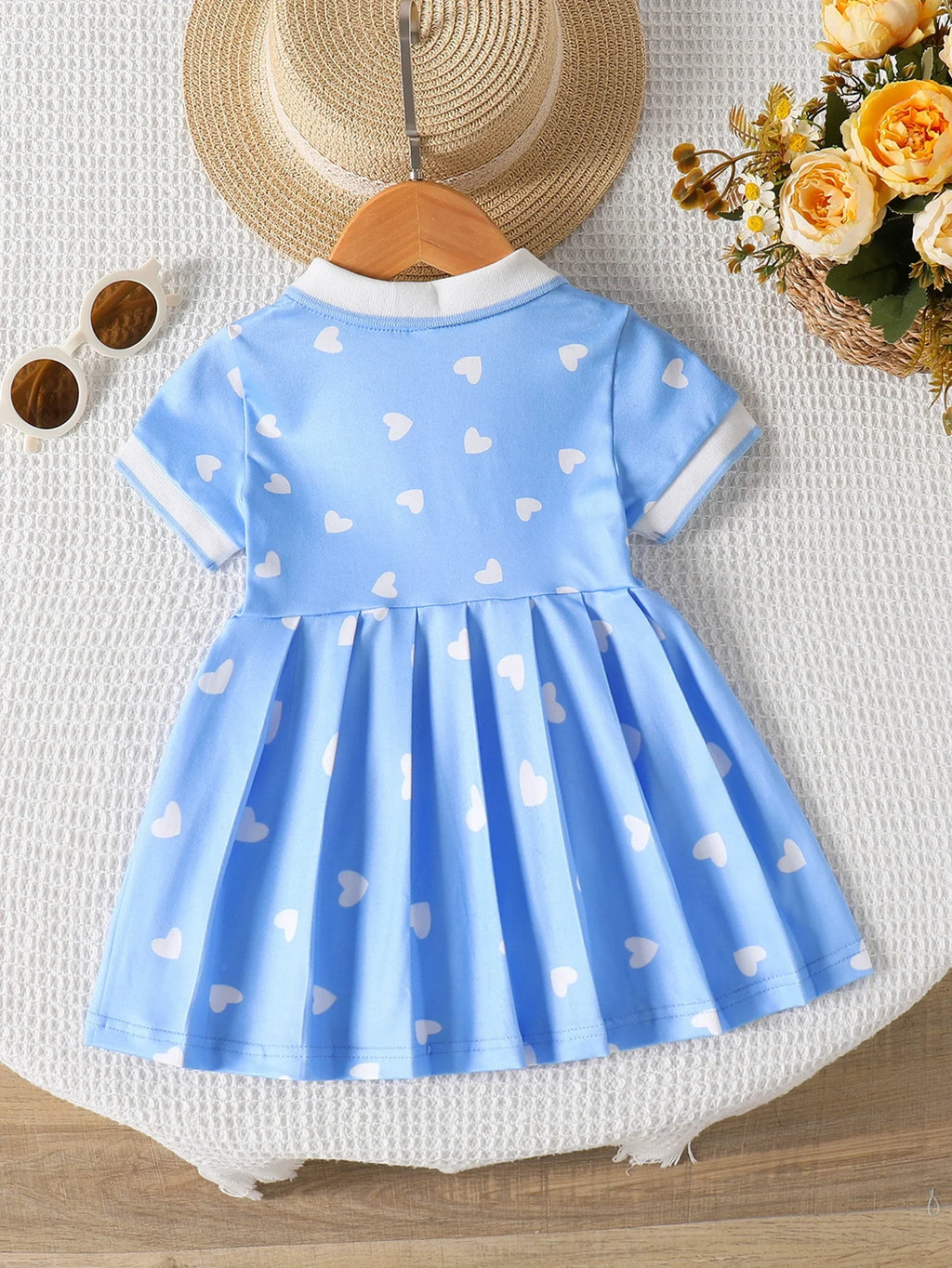 Children's Heart Print Pleated Dress