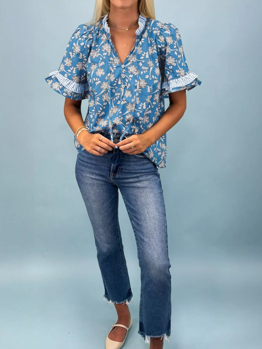 Floral Print Ruffle Sleeve Blouse