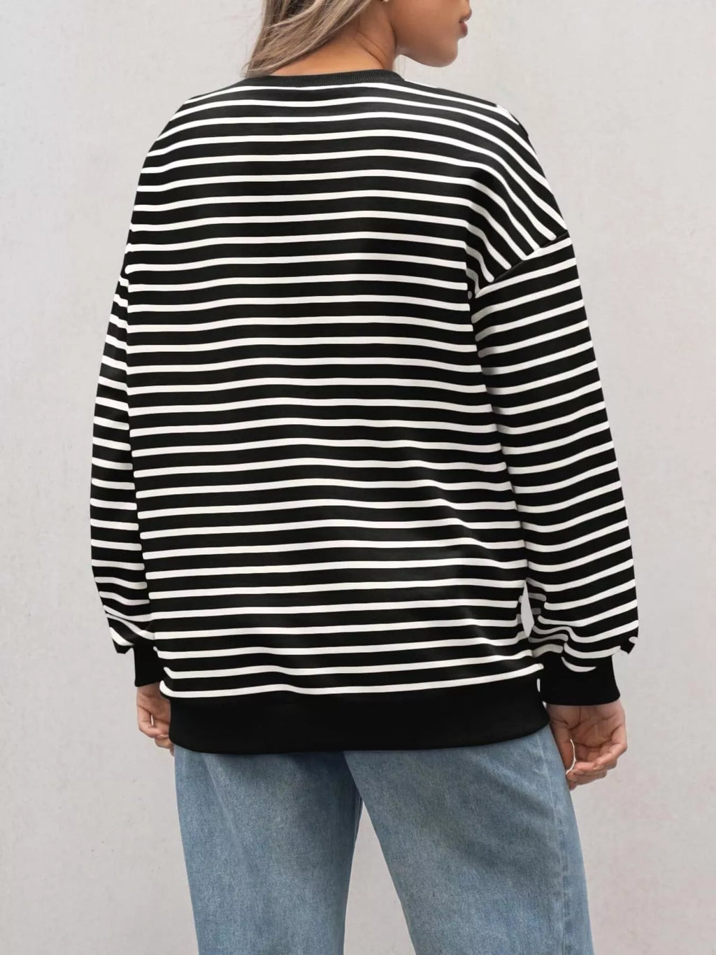 Striped Round Neck Oversized Casual Sweatshirt