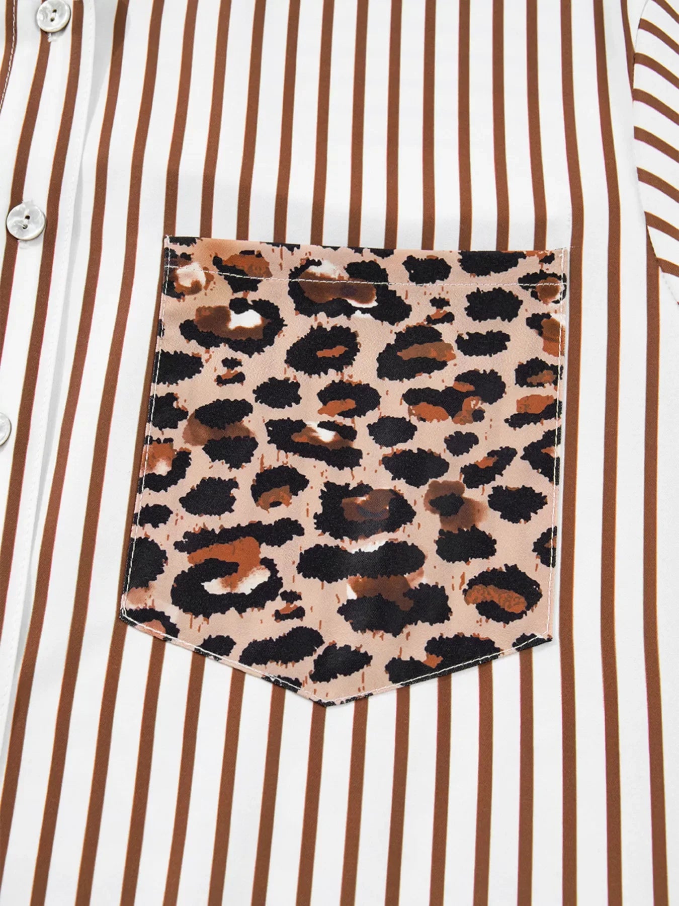 Striped Leopard Print Button Up Shirt Dress