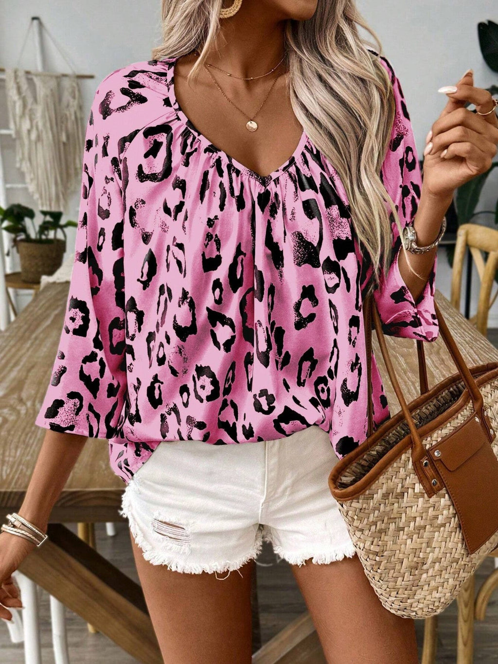 Leopard Print V-Neck Blouse