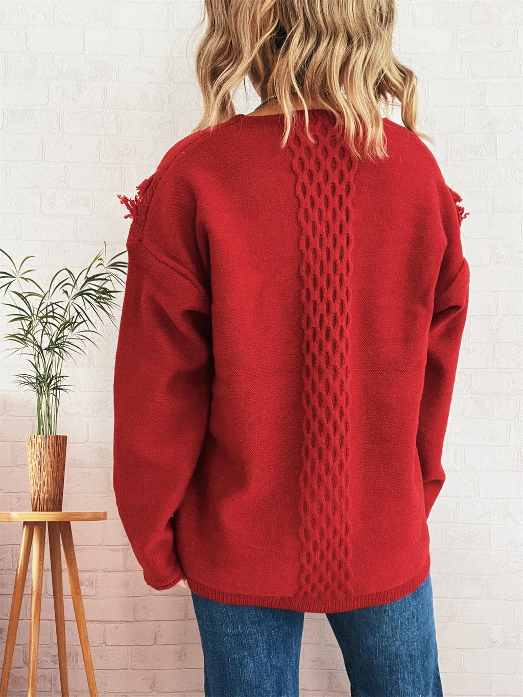 Raw Hem Lace Up Front Sweater