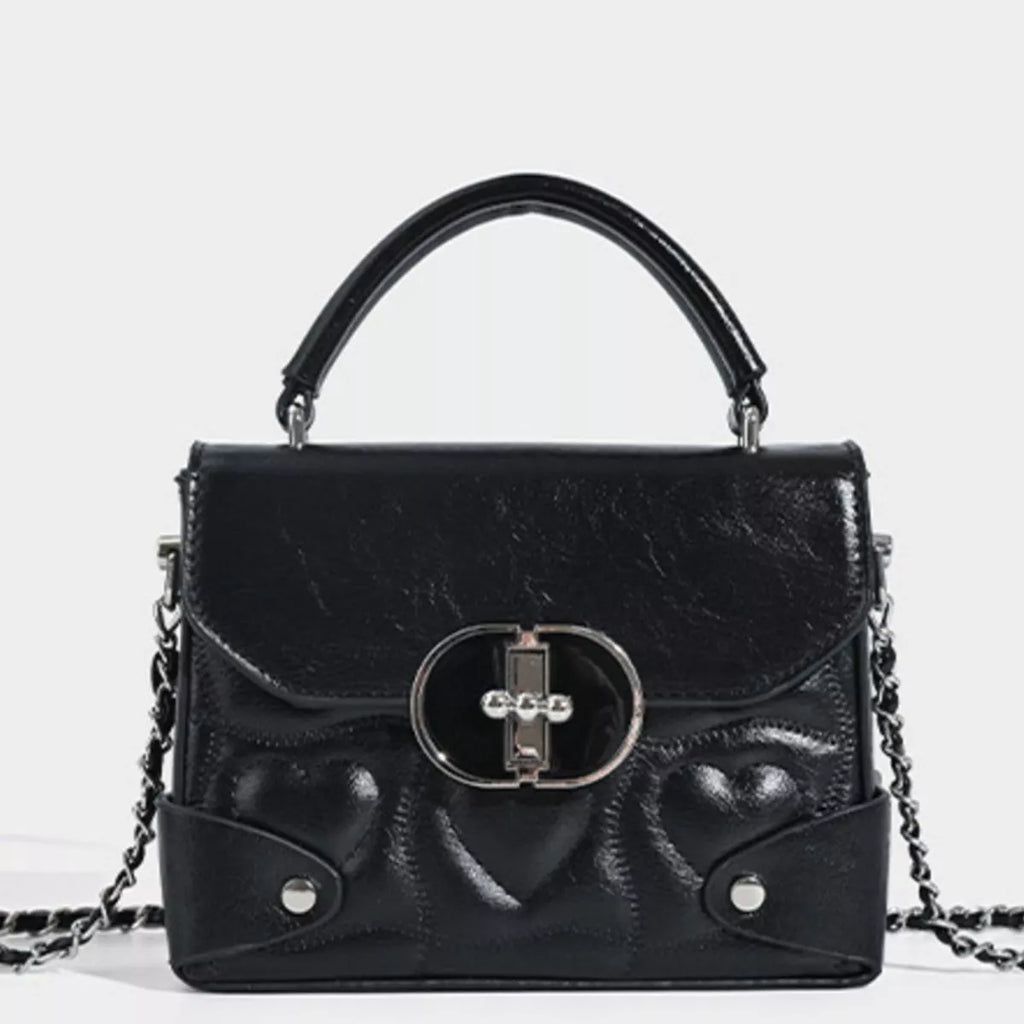 Heart-Embossed Flap Crossbody Bag