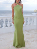 Halter Neck Satin Maxi Dress
