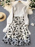 Floral Mesh Dress & Blazer Set