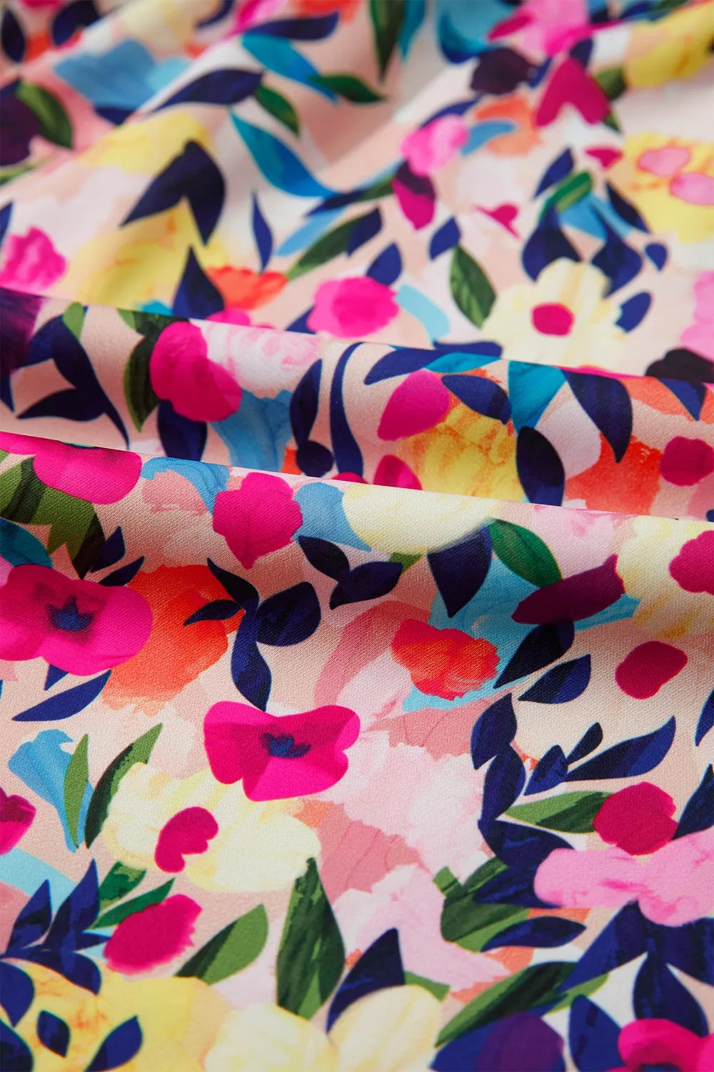 Flower Print Frilled Collar Short Puff Sleeve Summer Blouse