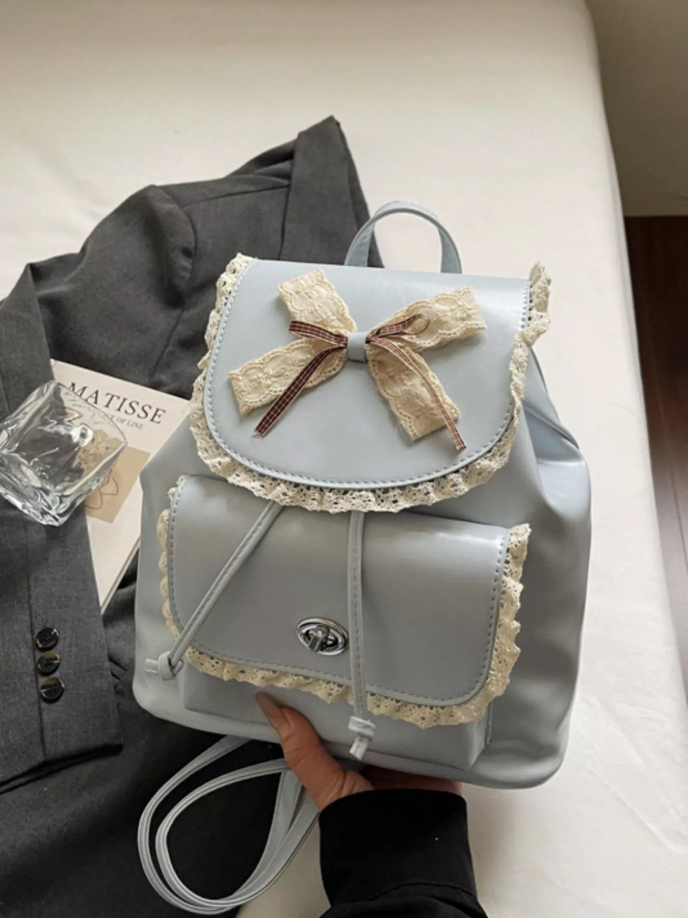 Lace Trim Bow Decor Backpack Bag