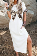 Leopard Bowknot Casual Midi Dress