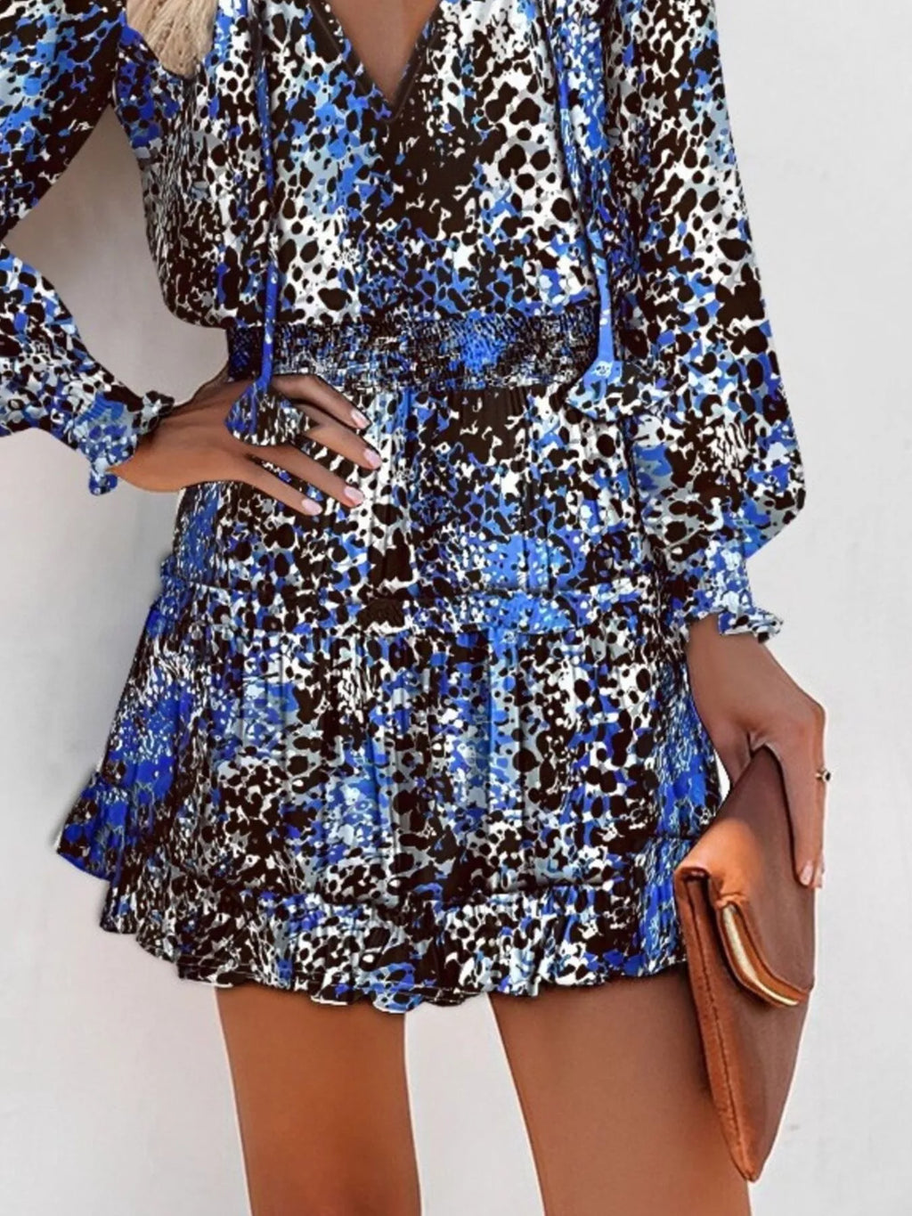 Tie Neck Lantern Sleeve Dress