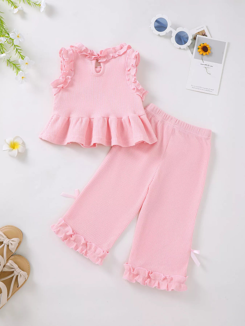 Children's Bow Waffle Knit Top and Pants Set