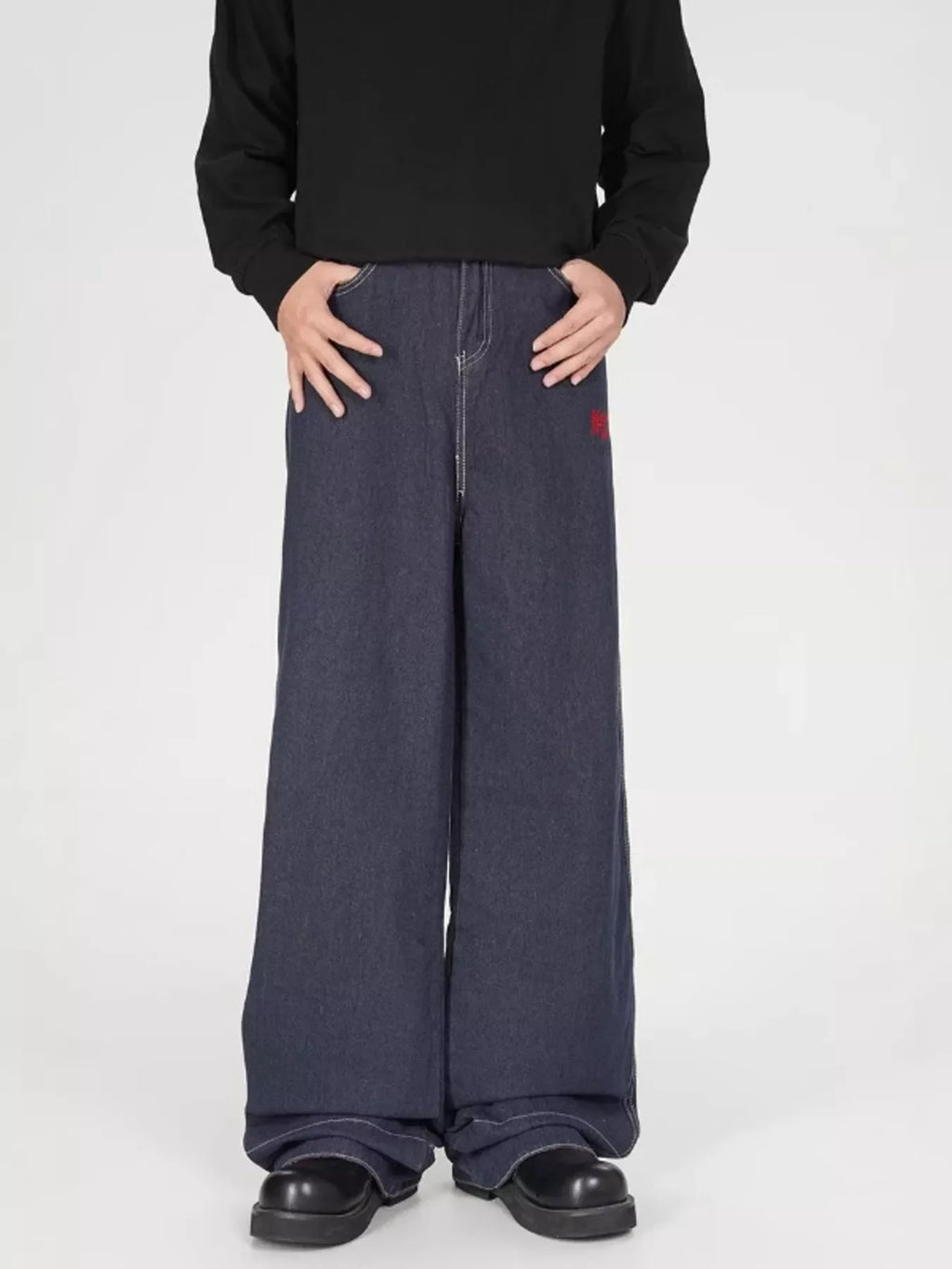 Men's Plaid Pocket Wide Leg Jeans