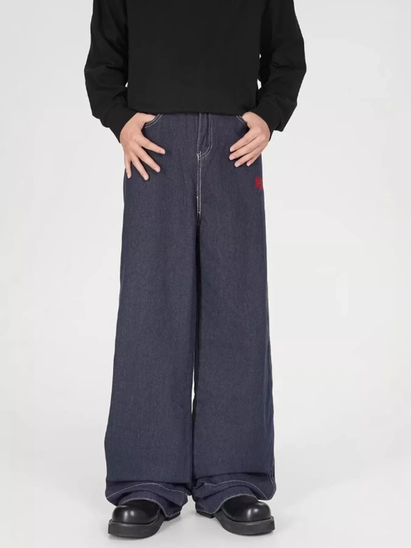 Men's Plaid Pocket Wide Leg Jeans