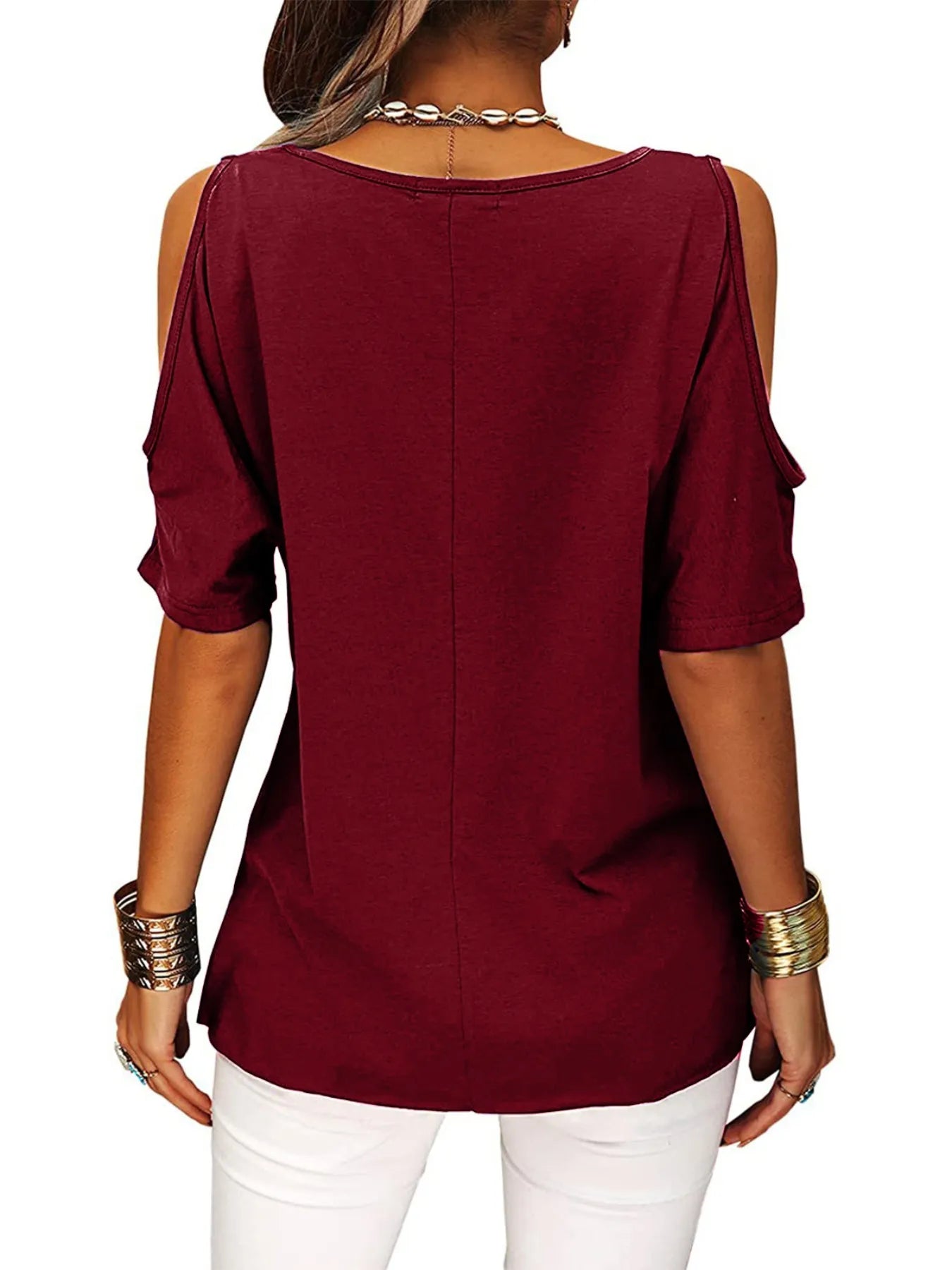 Full Size Crisscross Cold Shoulder Casual T-Shirt Plus Size