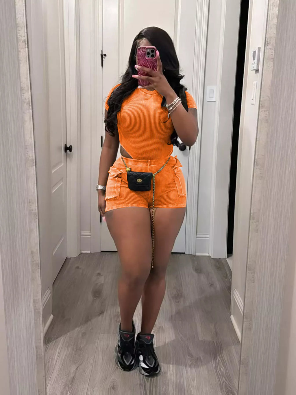 Ribbed Knit Bodysuit and Shorts Set