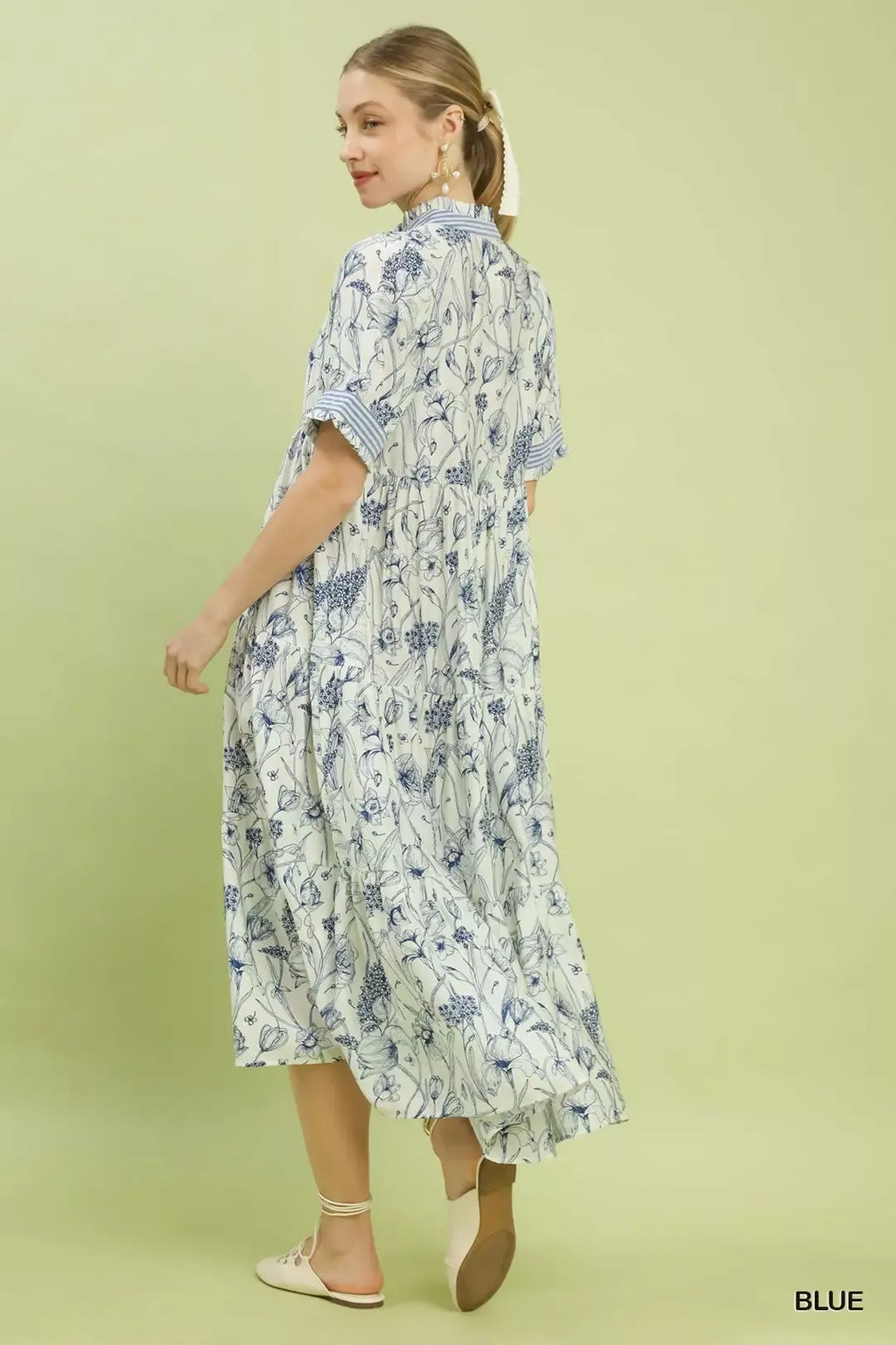 Umgee Floral Tiered Midi Dress with Ruffle Trim