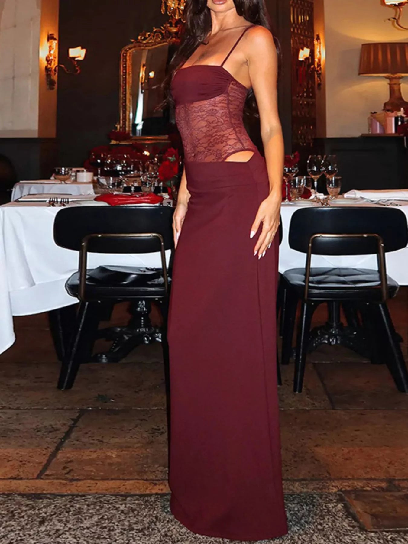 Lace Panel Bodycon Maxi Dress