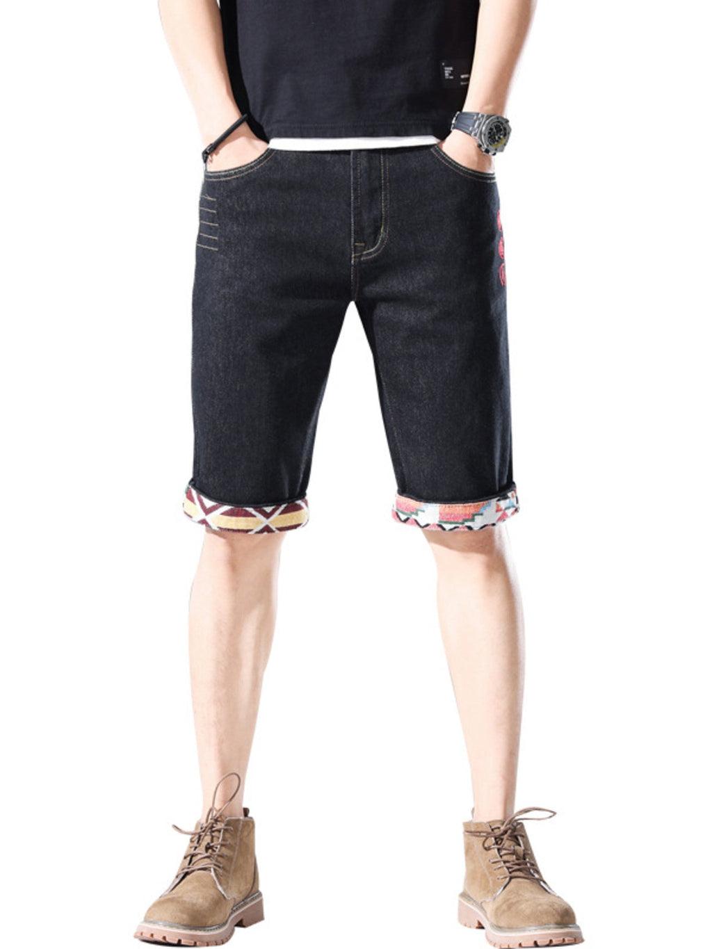 Men's Wash Denim Shorts with Rolled Cuffs