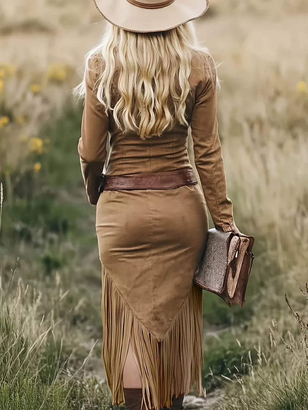 Zip Front Long Sleeve Fringe Dress