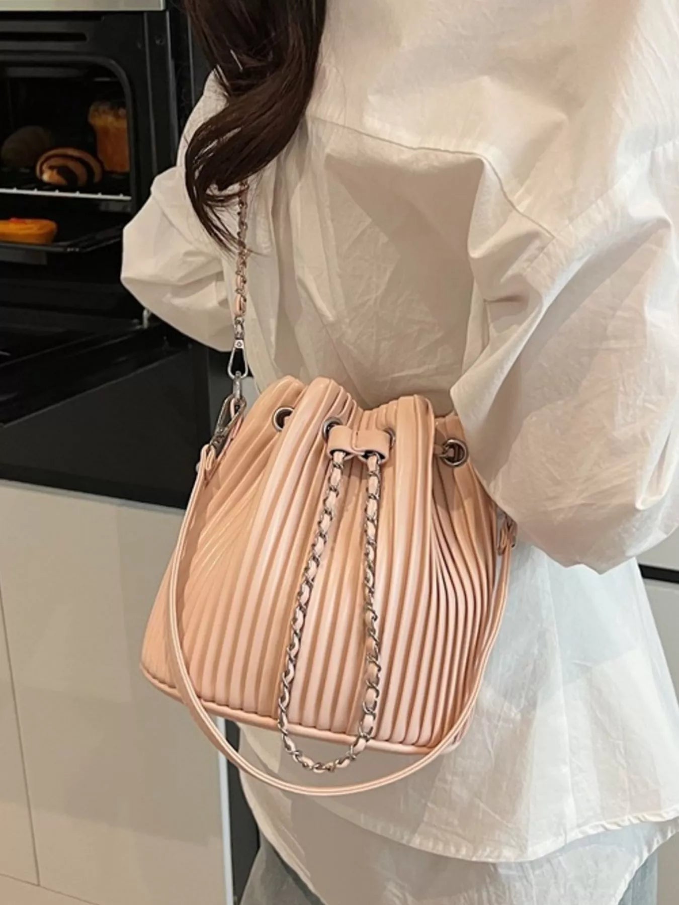 Pleated Bucket Crossbody Bag