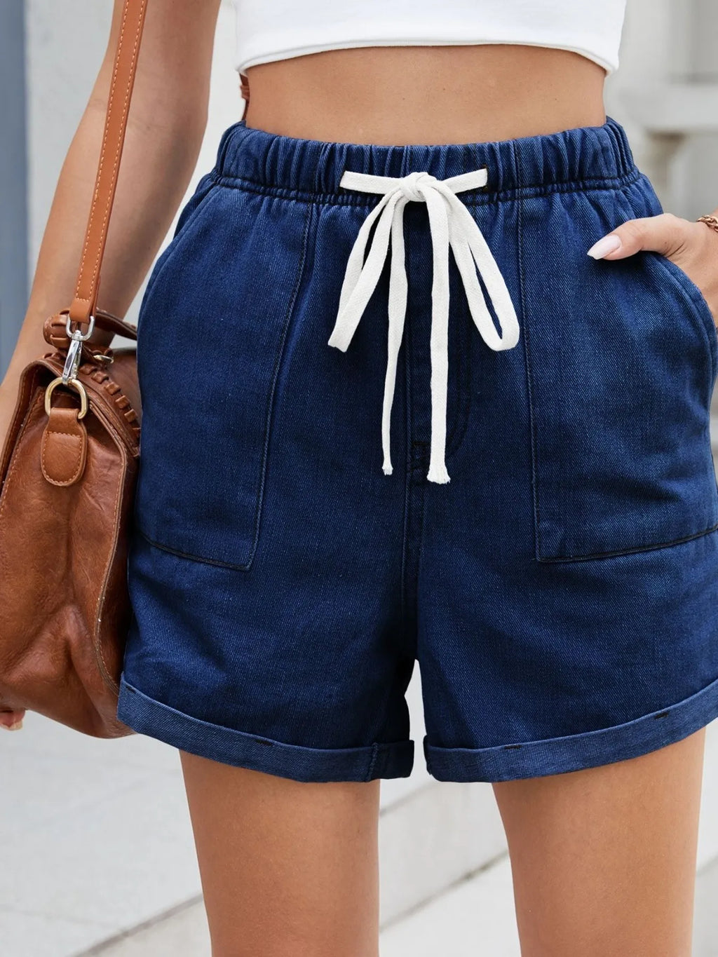 Drawstring Wash Denim Shorts