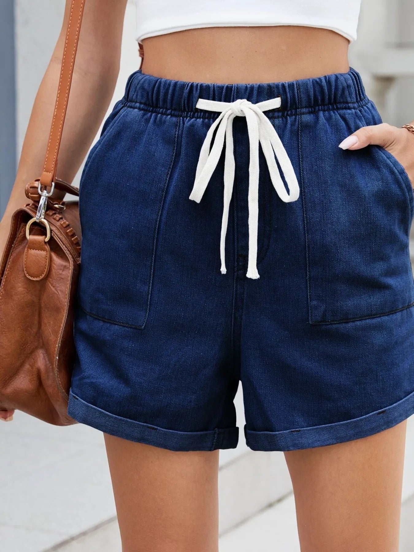 Drawstring Wash Denim Shorts