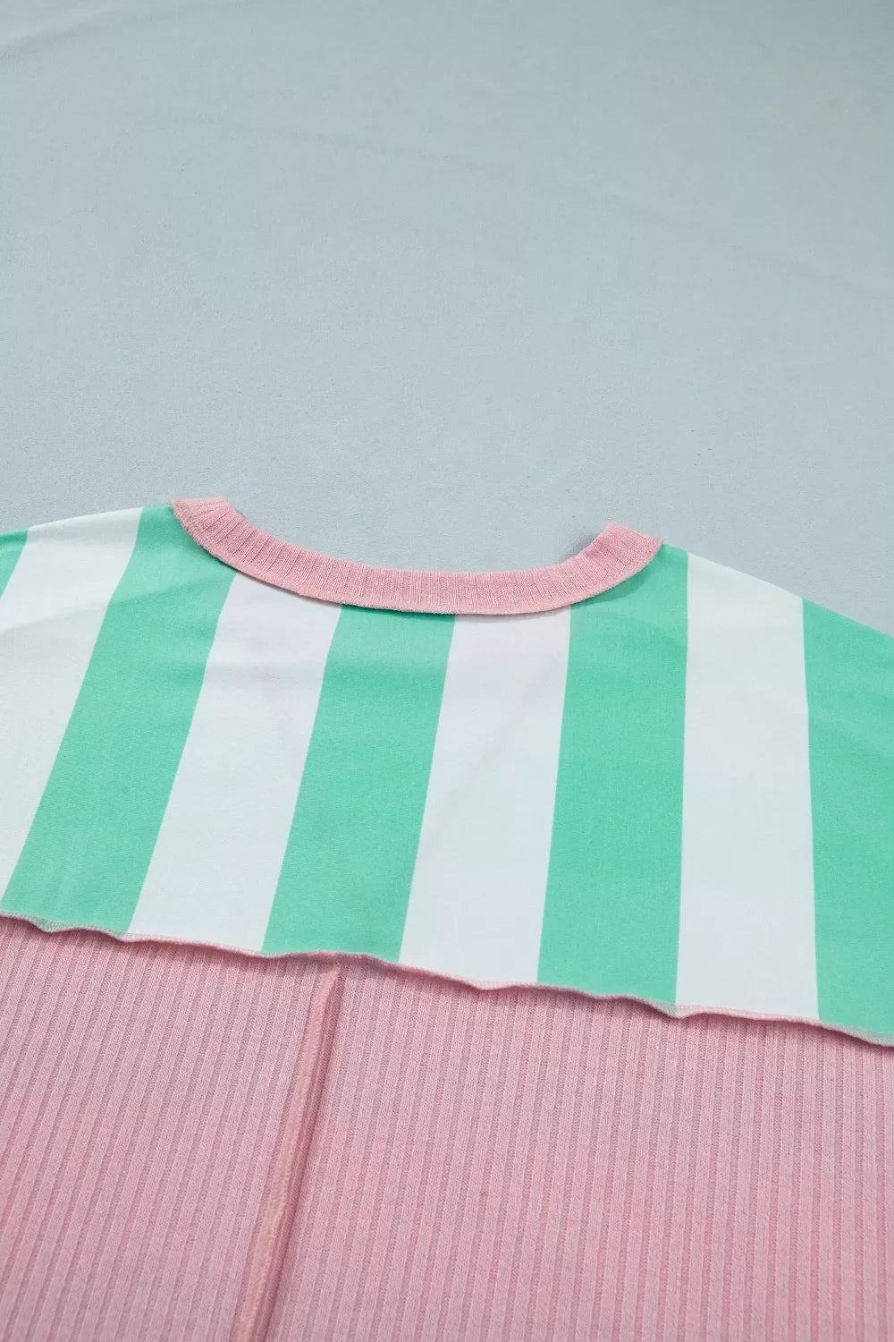 Stripe Exposed Seam Ribbed Patchwork Oversized Tee