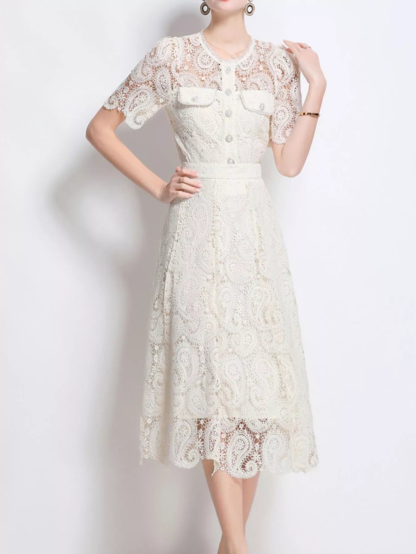Lace Button Up Top and Skirt Set