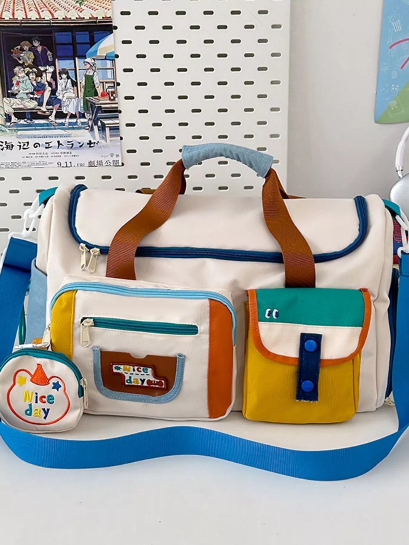 Multi-Pocket Nylon Duffel Bag